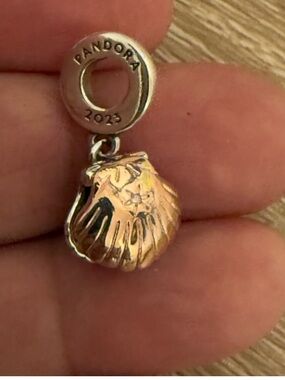 Pandora Two-Tone Shell Dangle Charm - Gold and Silver